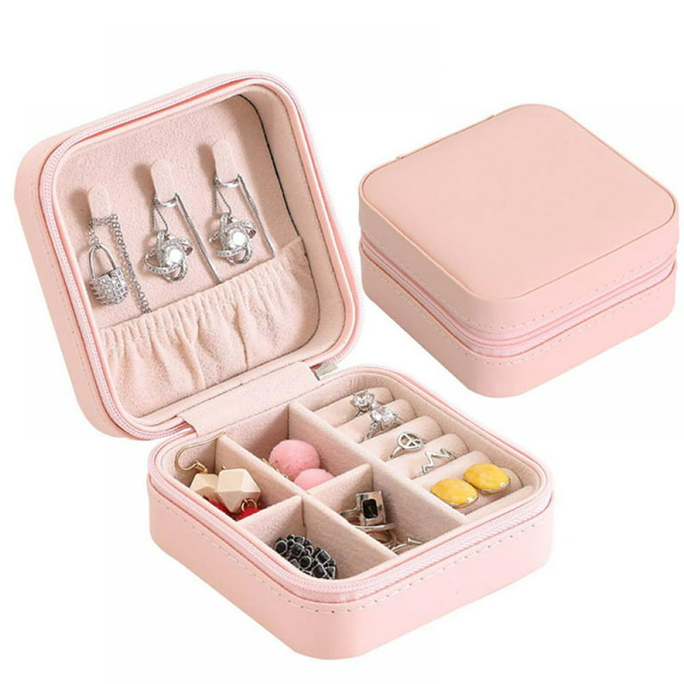 Stackable Travel Jewelry Organizer, Small and Portable Jewelry Storage Box  with PU Leather for Necklaces Holder Earrings Rings Display Cases Gift for
