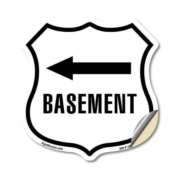 Basement Left (2 Pack) 12 inch X 12 inch Shield Shaped Heavy Duty 3.2 mil Vinyl Decals Weather Resistant Made in the USA