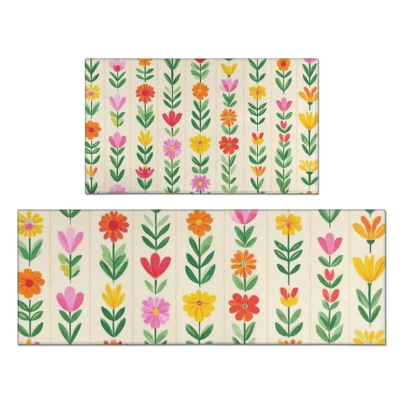 Pioneer Flower Floral Print Pattern Kitchen Rugs Sets Of 2,Anti Fatigue Kitchen Mat Rugs Non Slip Washable,Decorative Kitchen Floor Mats for Kitchen,Sink,Laundry,17"x30" 17"x47"