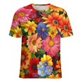 thumbnail image 5 of Floral Colorful Flower Womens Tops Women's Fashion Casual Short Sleeve Flower Print Round Neck Pullover Top Blouse, 5 of 6