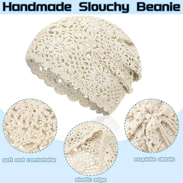 2434 Women Cotton Slouchy Crochet Beret Handmade Cutout Floral Beanie Hat Women Cotton Slouchy Crochet Beret Handmade Cutout Floral  main image 2