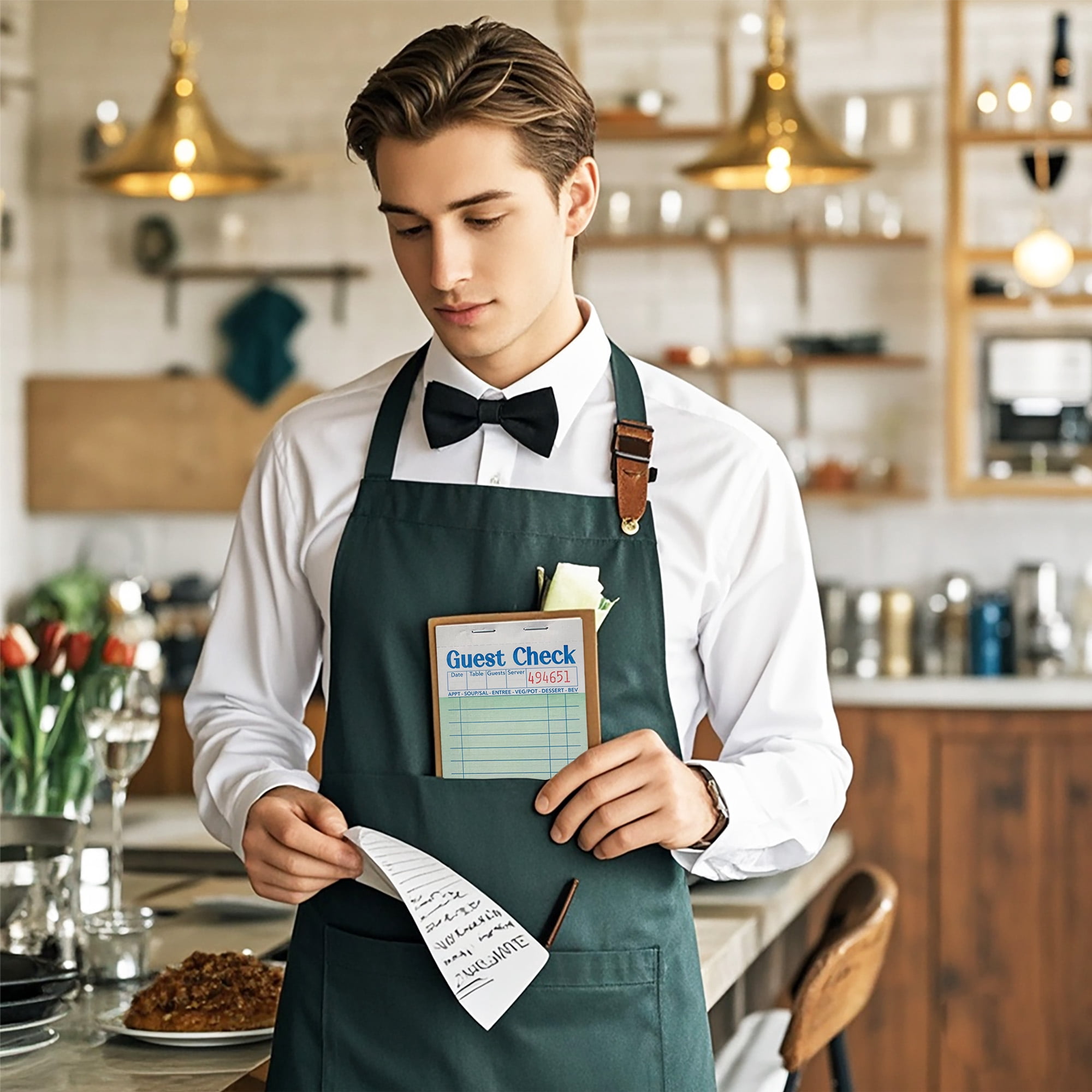 Guest Checks Server Note Pads 64 Pack 3200 Orders, Green Guest Check Pads with Bottom Receipt, Waitress Notepad for Restaurant Business