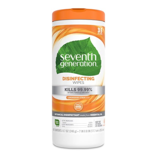 Toallitas desinfectantes con aroma a tomillo y hierba de limón de Seventh Generation, 35 unidades
