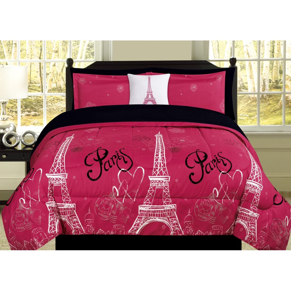 Twin Paris Comforter Pink Black White Eiffel Tower Bedding and Sheet 6