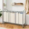 thumbnail image 7 of 5 Section Laundry Sorter, 5 Bins Rolling Separator Laundry Basket, Dirty Clothes Hamper Divider with Heavy Duty Rolling Lockable Wheels, Large Clothes Organizer Cart, Beige, 7 of 7