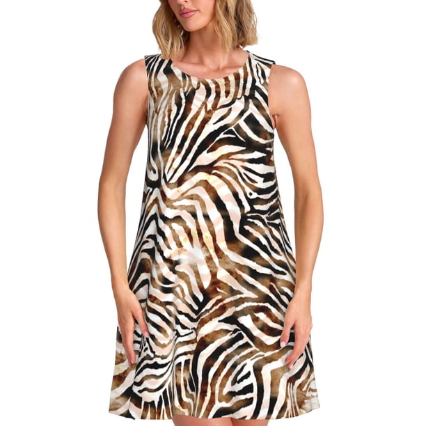 Disketp Watercolor Zebra para Vestido sin Mangas para Mujeres, Vestidos de Verano para Mujeres, Casual y Holgado para la Playa