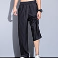 thumbnail image 5 of Ceisia Men's Solid Color Cotton Casual Pants with Elastic Waist Loose Fit Straight Leg Lightweight Summer Trousers Black Gifts for Father 3X, 5 of 8