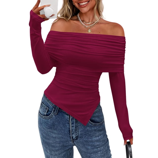 Remera PRETTYGARDEN con Hombros Descubiertos Burdeos Ajustada XS