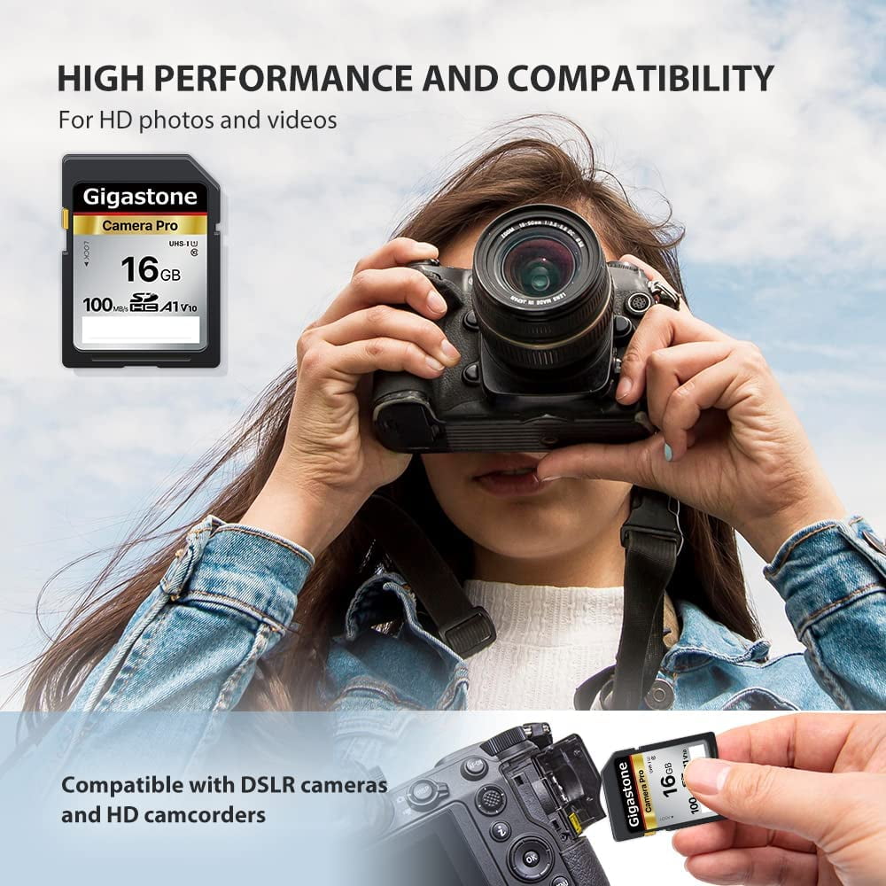 Gigastone 16GB 2-Pack SD Card V10 SDHC Memory Card High Speed Full HD Video Compatible with Canon Nikon Sony Pentax Kodak Olympus Panasonic Digital Camera - SD-16-2-2PK