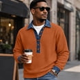 thumbnail image 5 of Polo Shirts for Men Waffle Knit Button Up Denim Collar Collared Top Fall Long Sleeve Patchwork Shirts XL, 5 of 6
