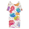 thumbnail image 3 of Candy Pattern Rainbow Lollipop Women's Off The Shoulder Ruffles Summer Wedding Guest Loose Casual Party Beach Dress, 3 of 9