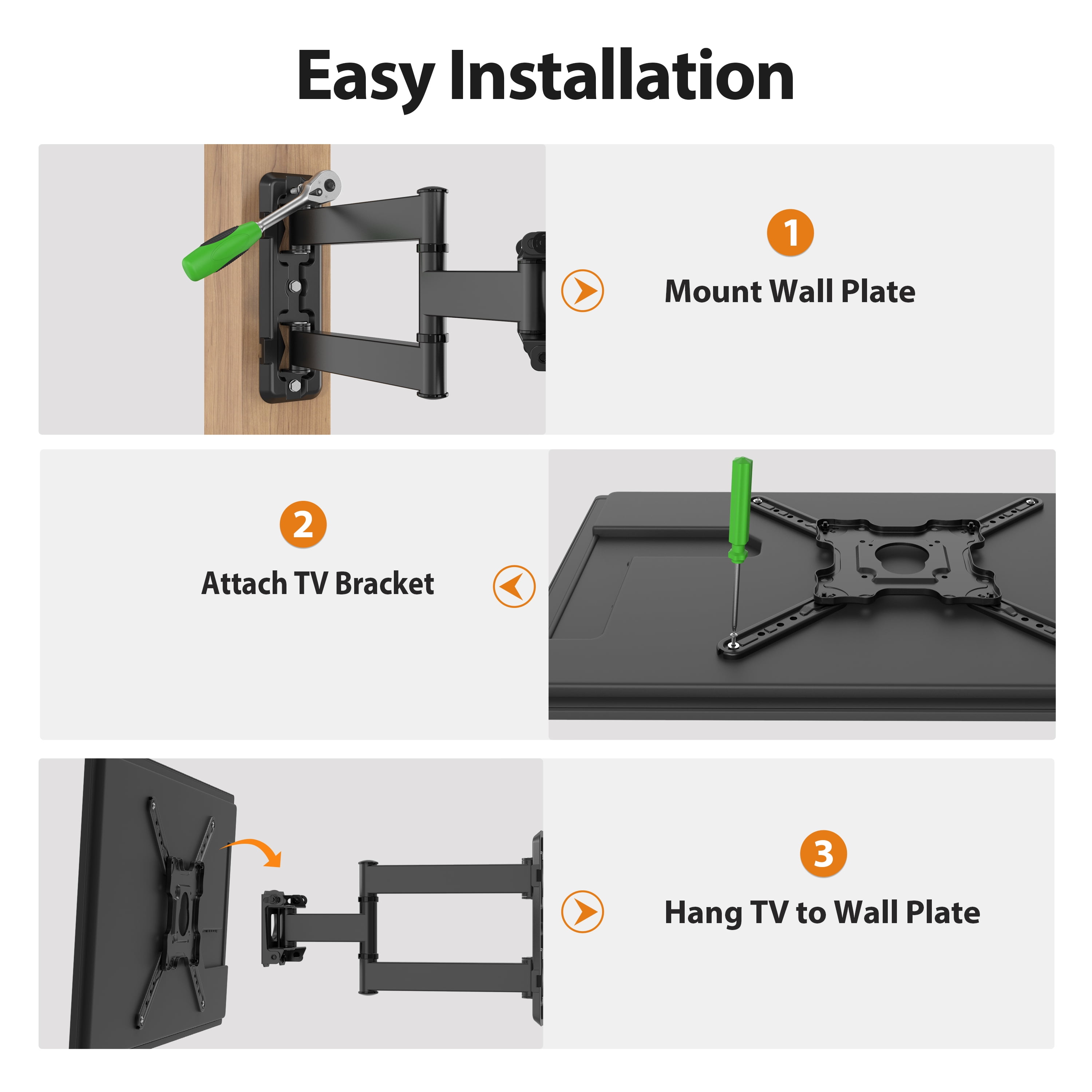 MountLiving Full Motion TV Wall Mount for 26-60 inch TVs, Single Stud Corner Bracket with Swivel & Tilt, Max VESA 400x400mm, 77 lbs Capacity