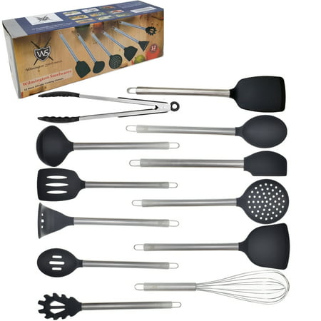 12 Piece Silicone and Stainless Steel Kitchen Cooking & Serving Utensil