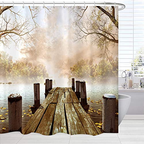 Autumn foggy Forest Landscape Shower Curtain Liner Polyester Waterproof Fabric 