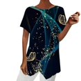 thumbnail image 1 of WEAIXIMIUNG T-Shirts à Col en V pour Femmes Coupe Ample Mode pour Femmes Imprimé Ample Manches Courtes Col Rond Haut Ourlet Irrégulier T-Shirt, 1 of 6