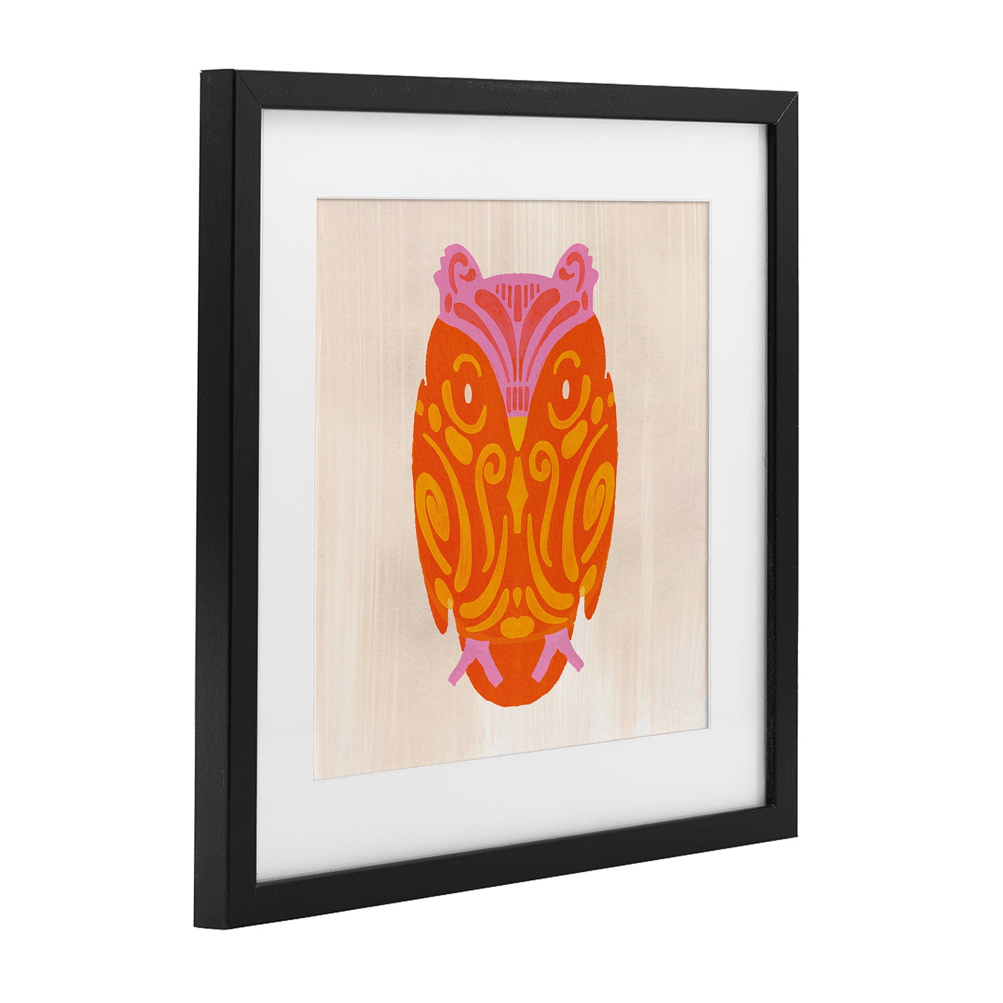 Stupell Industries Vibrant Folk Owl Motif Black Framed Print Under Glass, design by The Paper Curator