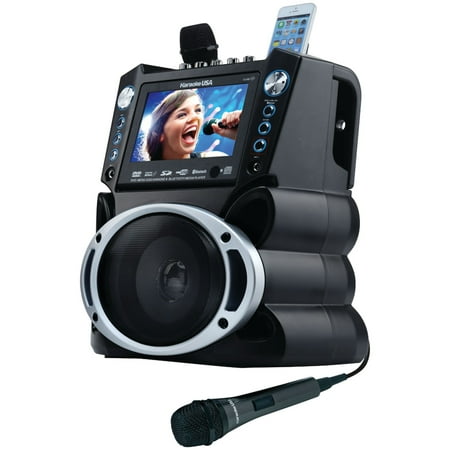Karaoke USA GF840 Complete Bluetooth Karaoke System - 35 Watt Power Output includes 2 Microphones, Remote Control, 7” Color Screen, Record Function. Plays DVD/CDG/MP3G / USB /SD