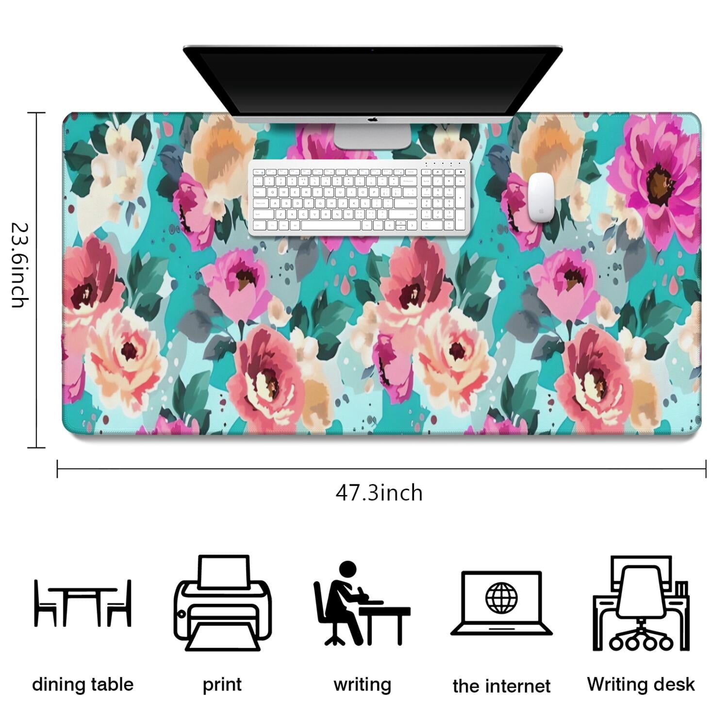 Long Mouse Pads for Desk,Pioneer Flower Floral Print Pattern Desk Mats on Top Of Desks, Desk Mouse Pad Extra Large with 3mm Non-Slip Base and Stitched Edge for Gaming,Office,Work,Home 47.3"x23.6"