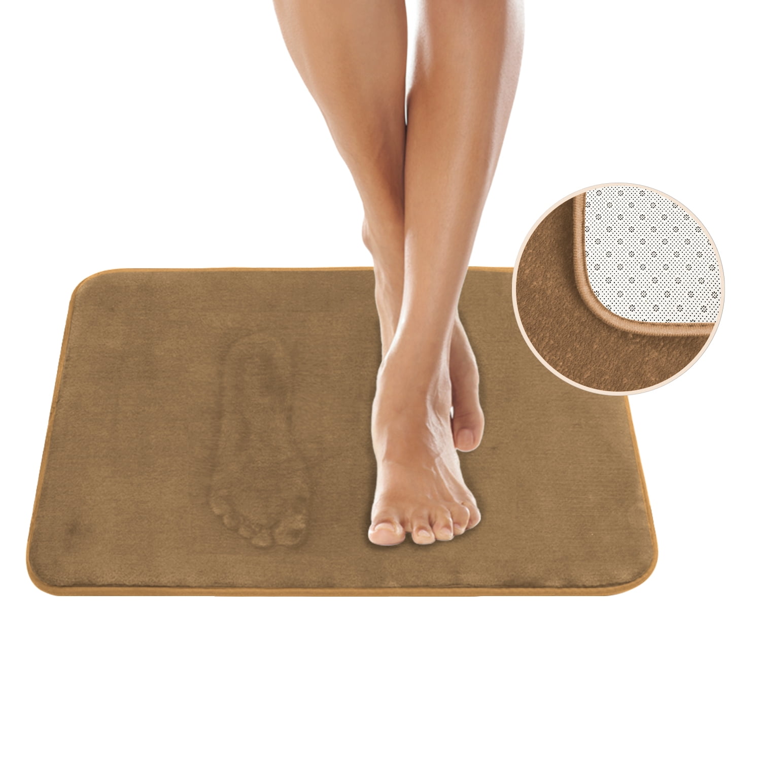 AOACreations Memory Foam Bath Rug, Bathroom Mat Set of 3 Pcs, Light Brown