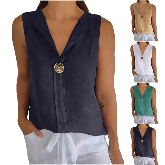 Bixock Women's Summer Tank Tops Casual Sleeveless Shirts Blouse for Women Solid Color V Neck Tank Top Casual Basic Daily Wear Lightweight Soft Shirts