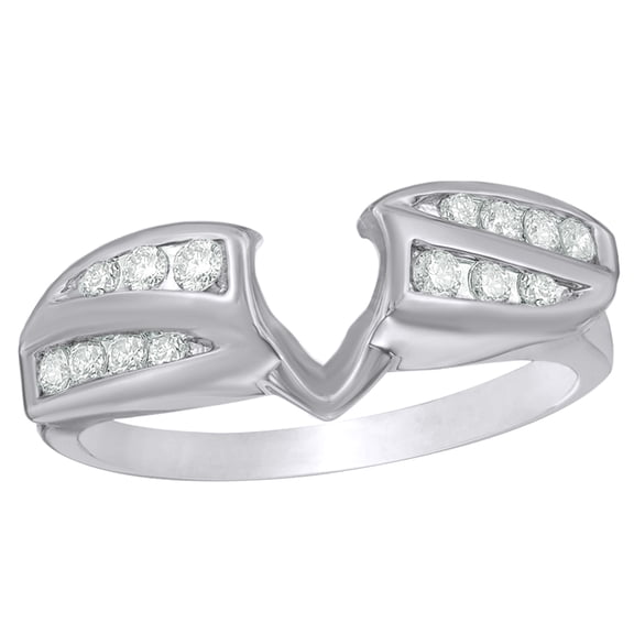AFFY White Natural Diamond Double Row Solitaire Enhancer Ring in 14k White Gold (0.33 Cttw)