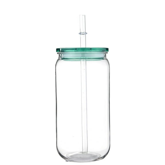 Transparent Plastic Straw Cup With Colored Lid Comes With Sreaw And Cup Lid Can Milk Coffee Throw-Proof 16 OZ