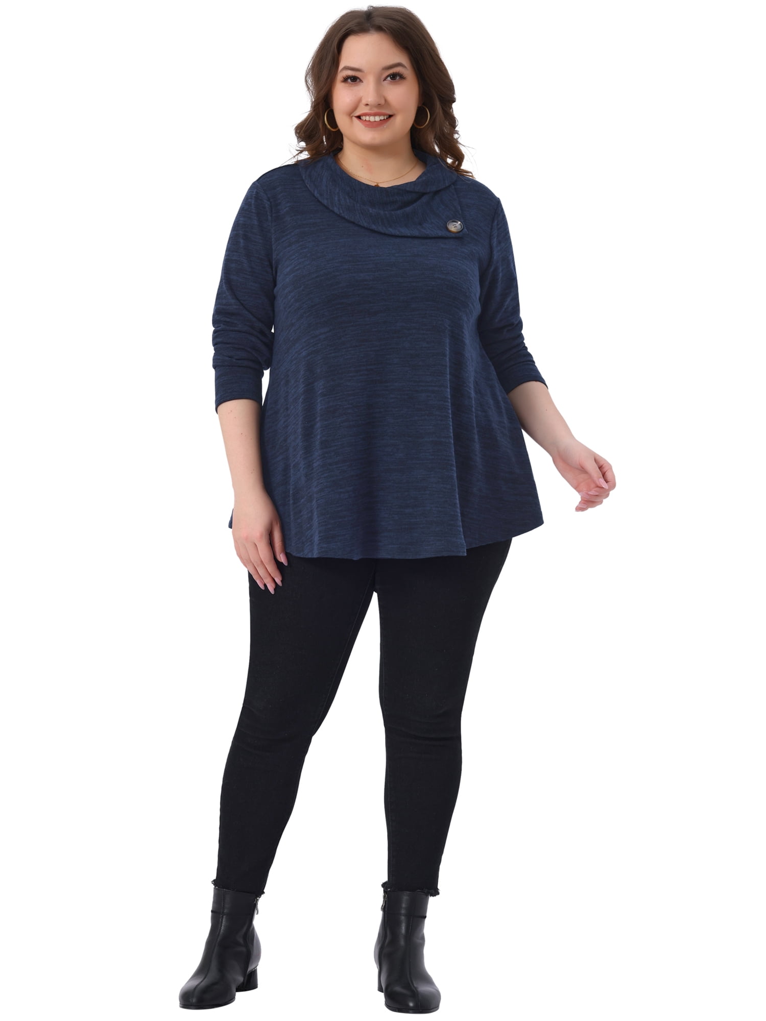 DARING DIVA Women's Plus Blouse Cowl Neck Casual Tunic Tops with Pockets 4X Dark Blue