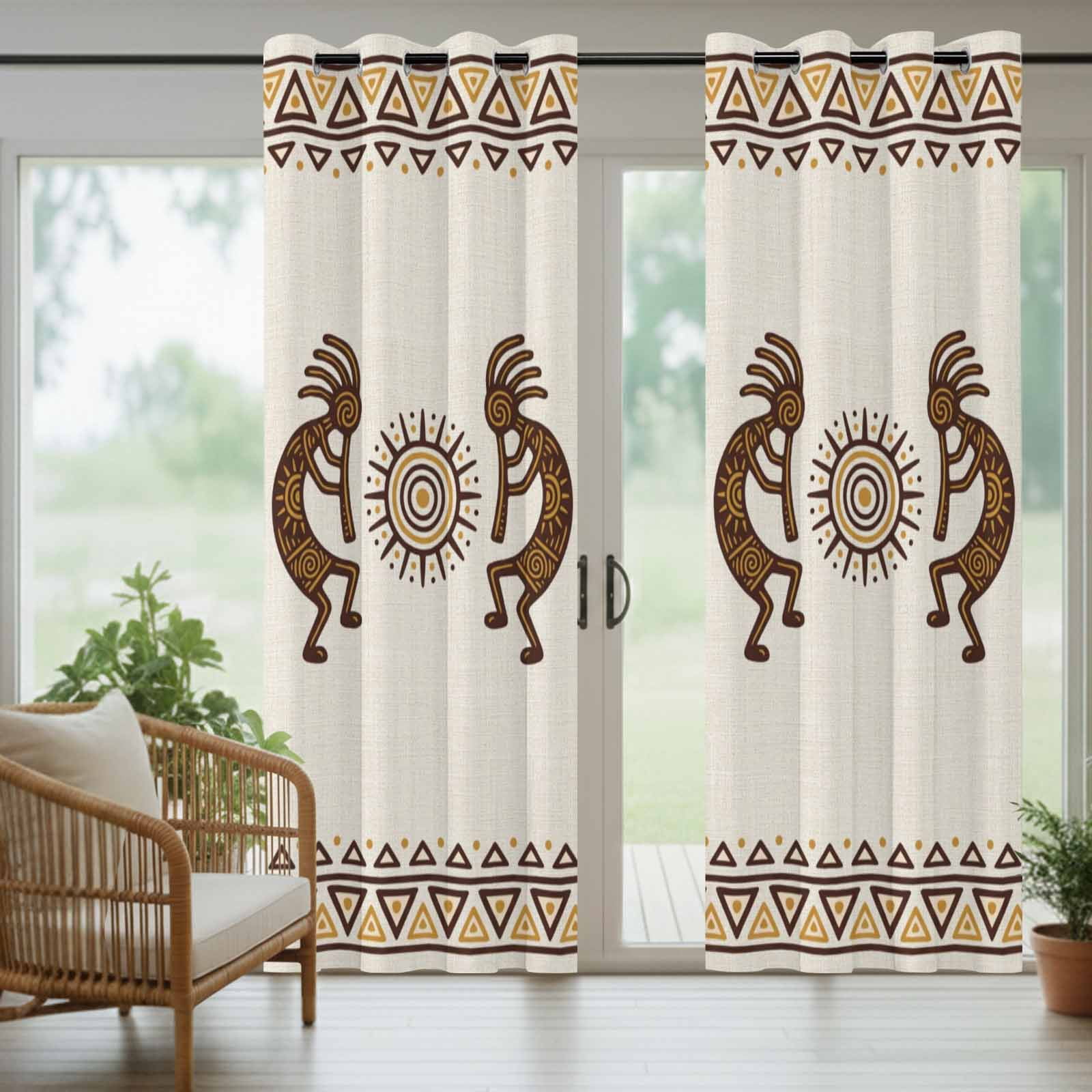 Bohemian Tribal Sunburst Outdoor Curtains for Patio, Boho Mysterious Geometric Brown Sun Symbol Sunshade Privacy Drapes Grommet Waterproof Outside Curtains for Porch/Cabana/Balcony 54"x 108", 1 Panel