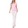 thumbnail image 2 of INSPIRE CHIC Women's Wrap Tops V Neck Short Sleeves Button Decor Ruched Causal Blouses Light Pink M, 2 of 6
