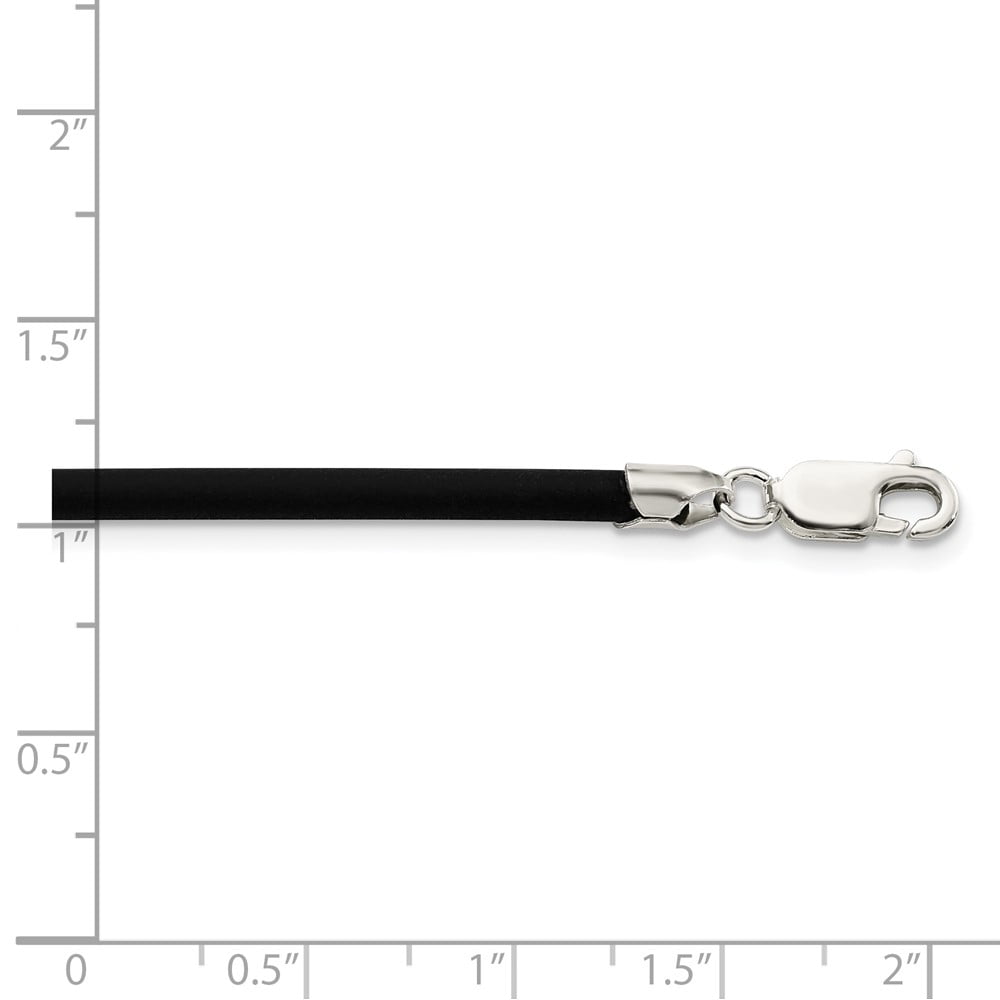 925 Sterling Silver Cord & Leather Chain Necklace 16 inch 3 mm Black Rubber
