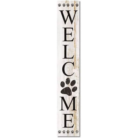 Vintage Primitive Pawprint Welcome Porch Board Welcome Sign Dog Sign For Door Home Decor Kitchen Garden Living Room Store Cafes Gate Garage Club Bar Wood Sign 6x16 Inch