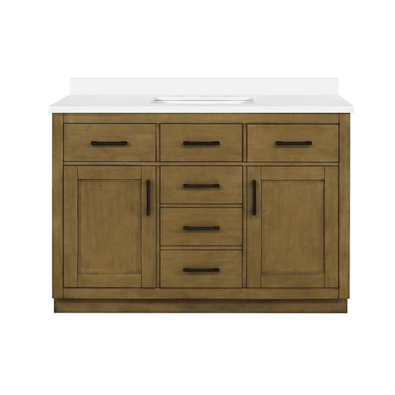 Pemberly Row 48" Almond Latte Bathroom Vanity with White Top