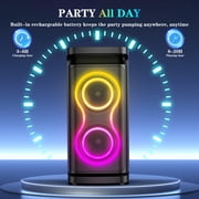 GCZ Party Bluetooth Speaker, 120W Loud Sound with Deep Bass for Outdoor Backyard Party, TWS Party Lights and Karaoke Effects, Microphone and Guitar Input