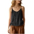 thumbnail image 2 of Sheghy Cotton Tank Top Women 100%Cotton Vintage Linen Blend Cami, Button Decor Loose Thin Sleeveless Layering Top Black M, 2 of 5