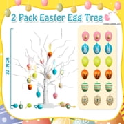 EAMBRITE Easter Decorations Easter Tree with 18x2 pcs Eggs Ornaments, Lighted White Birch Tree with Timer Battery Powered, Twig Tree Tabletop Centerpiece Spring Decorations for Home (2 Pack, 24 LED)