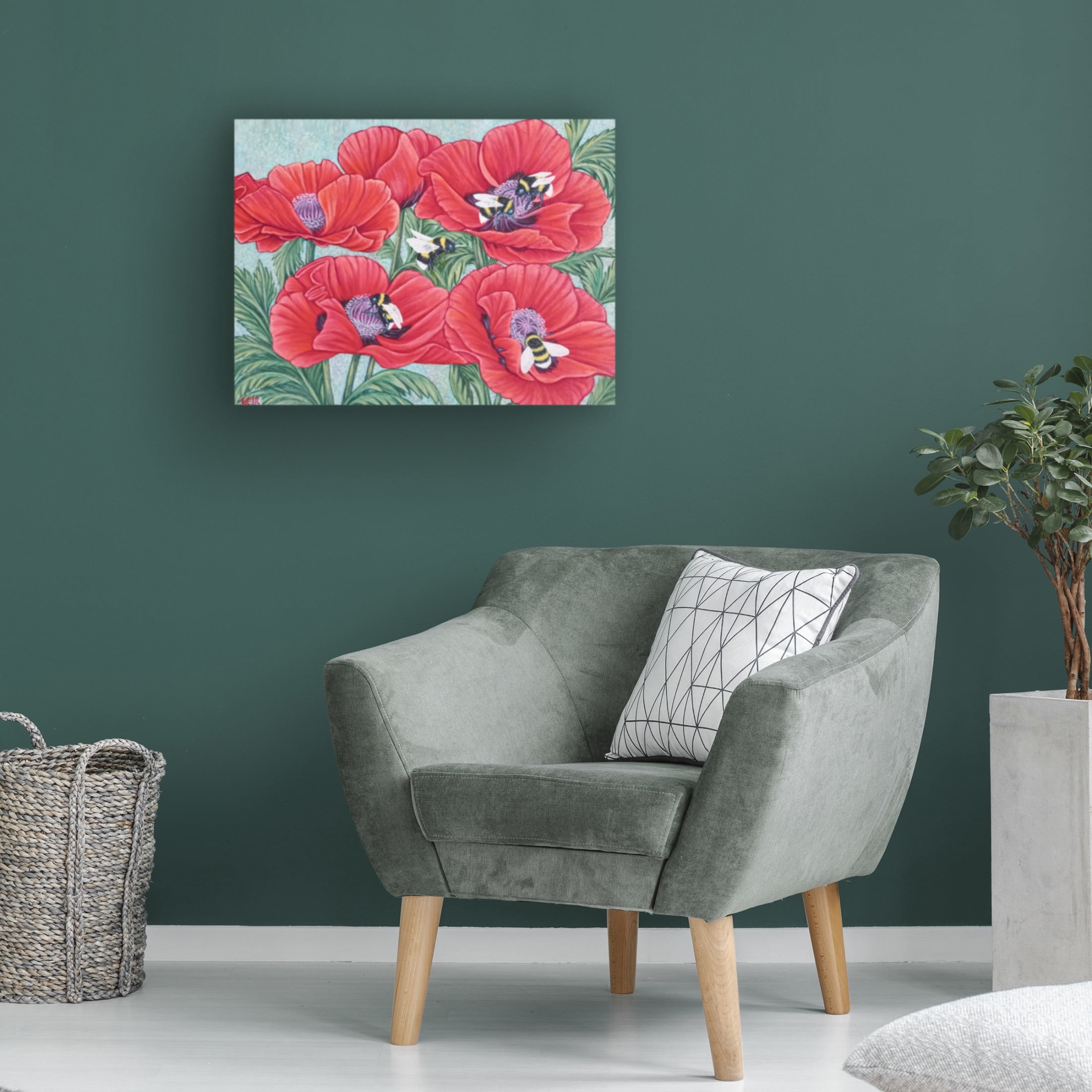 Canvas Wall Art - Sofya Mikeworth 'Bumble Bees and Poppy Flowers' Wall Art for Living Room, Bedroom, or Office Décor by Trademark Fine Art - 24 x 18 Inches