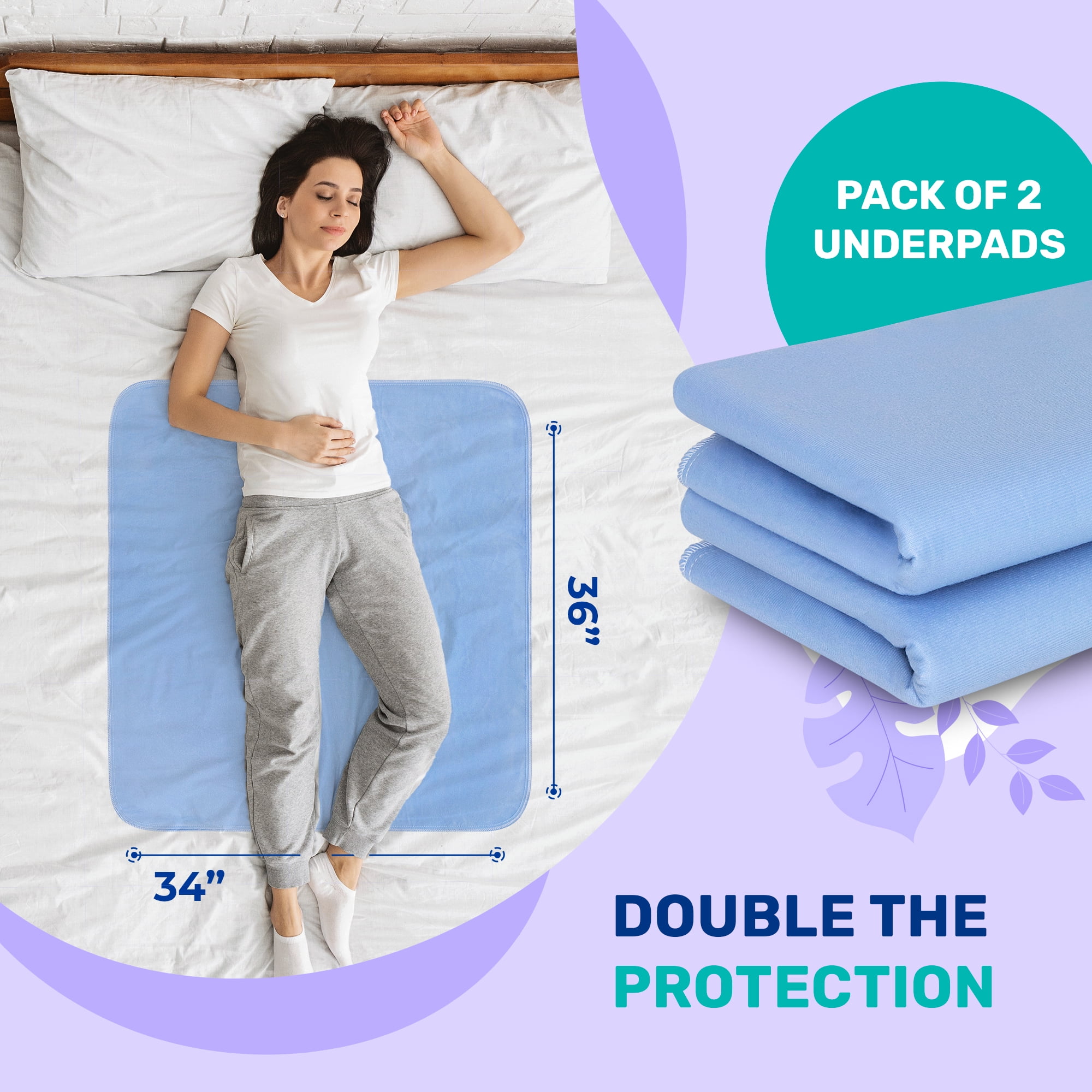 Hearth & Harbor Reusable & Washable Incontinence Bed Pads, Waterproof Protective Underpads, 34" x 36", 12 Pack