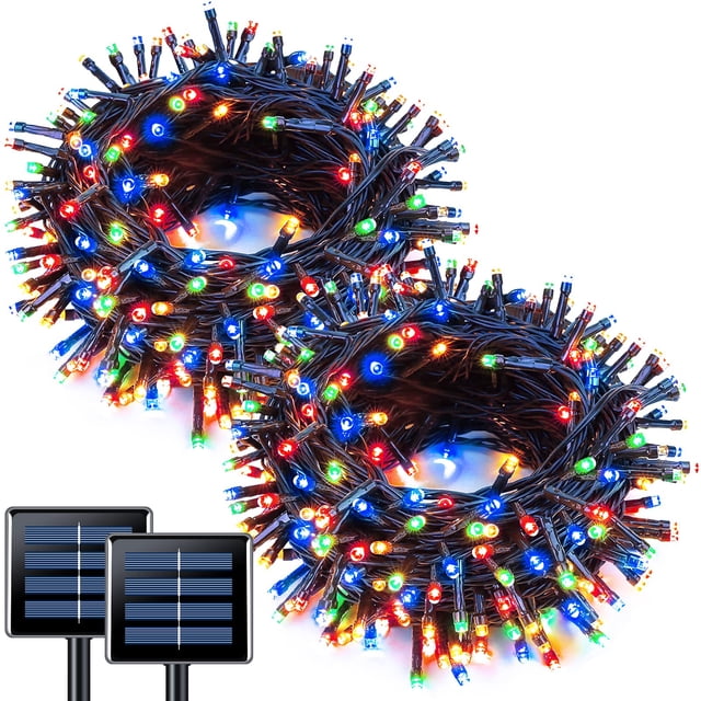 Cadena de luces solares JMEXSUSS, paquete de 2 unidades, 64 m, 100 LED, multicolor