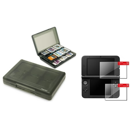 Insten Smoke 28-in-1 Card Case + Top & Bottom LCD Screen Protector Kit For Nintendo NEW 3DS XL LL / 3DS XL LL