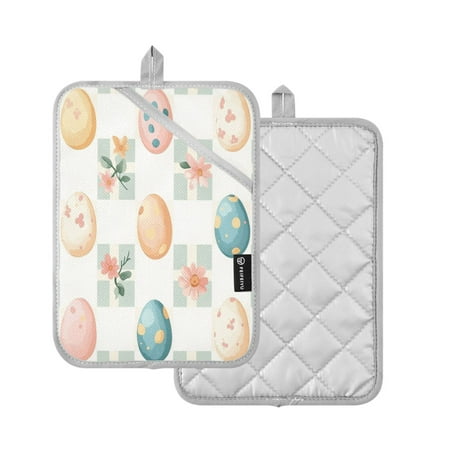 

2-Pack Pot Holders Heat Resistant Kitchen Oven Mitts 7x9.8in for Oven Microwave & BBQ Adorable Easter Eggs