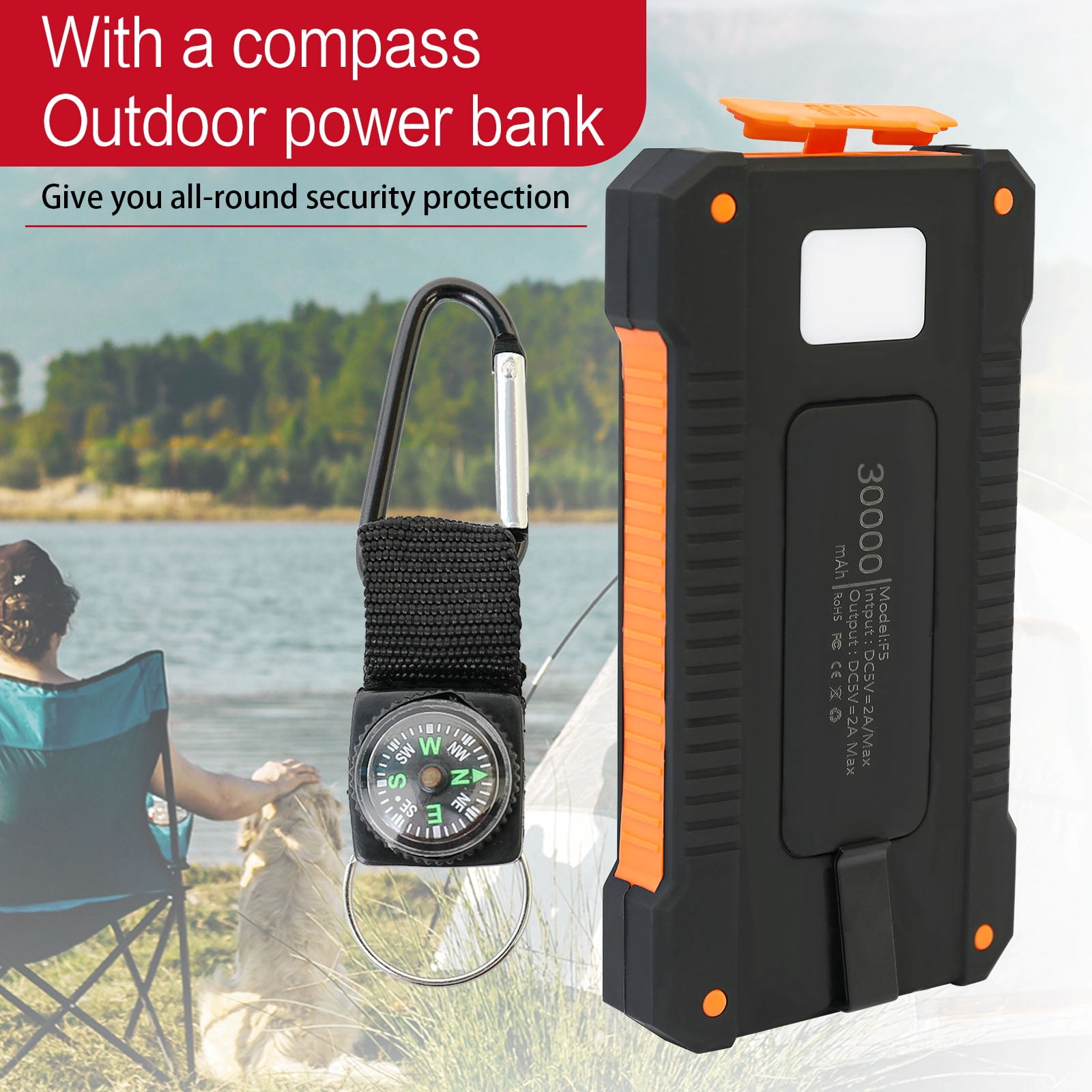 2 Pack Baokaler 30000mAh Solar Charger for Cell Phone iPhone, Portable Solar Power Bank, 2 LED Light Flashlight