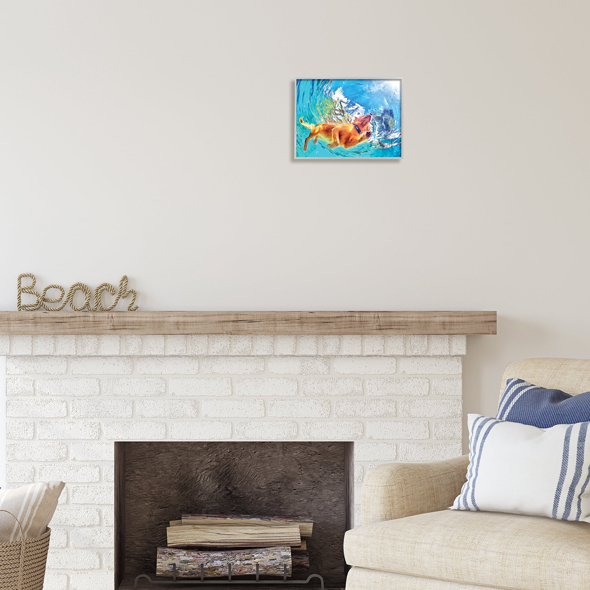 Stupell Industries Dog Swimming Underwater Animals & Insects Painting Gray Framed Art Print Wall Art, 14 x 11
