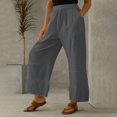 thumbnail image 2 of Cotton Linen Pants for Women Elastic Wasit Wide Leg Palazzo Lounge Pants Summer Casual Loose Trousers with Pockets, 2 of 8