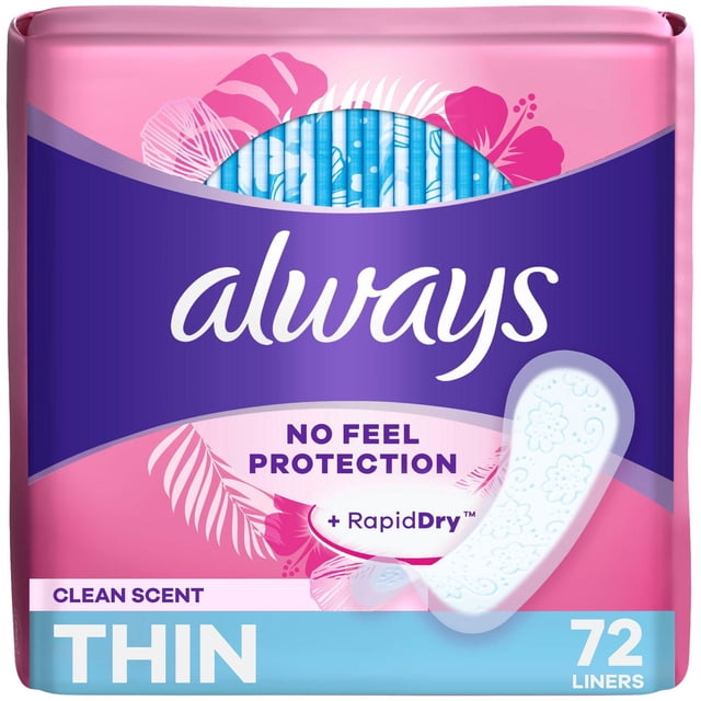 Always Thin No Feel Protection Daily Liners, Regular Absorbency, Scented72 count