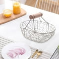 thumbnail image 3 of Wooden Handle Metal Retro Basket Portable Multi-Function Vegetable Fruit Egg Groceries Practical Storage Organizer White, 3 of 8