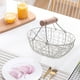 thumbnail image 3 of Cesta de metal retro con mango de madera, portátil, multifunción, para guardar verduras, frutas, huevos, comestibles, organizador práctico de almacenamiento, color blanco, 3 of 4