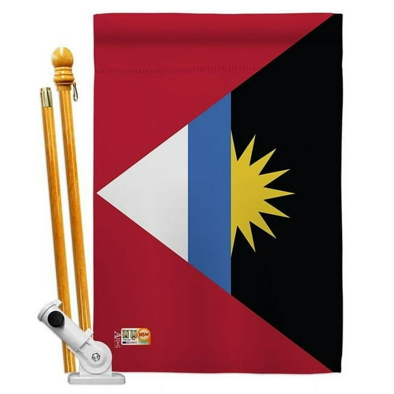 AA-CY-HS-140009-IP-BO-D-US18-AG 28 x 40 in. Antigua Barbuda Flags of the World Nationality Impressions Decorative Vertical Double Sided House Flag Set & Pole Bracket Hardware Flag Set