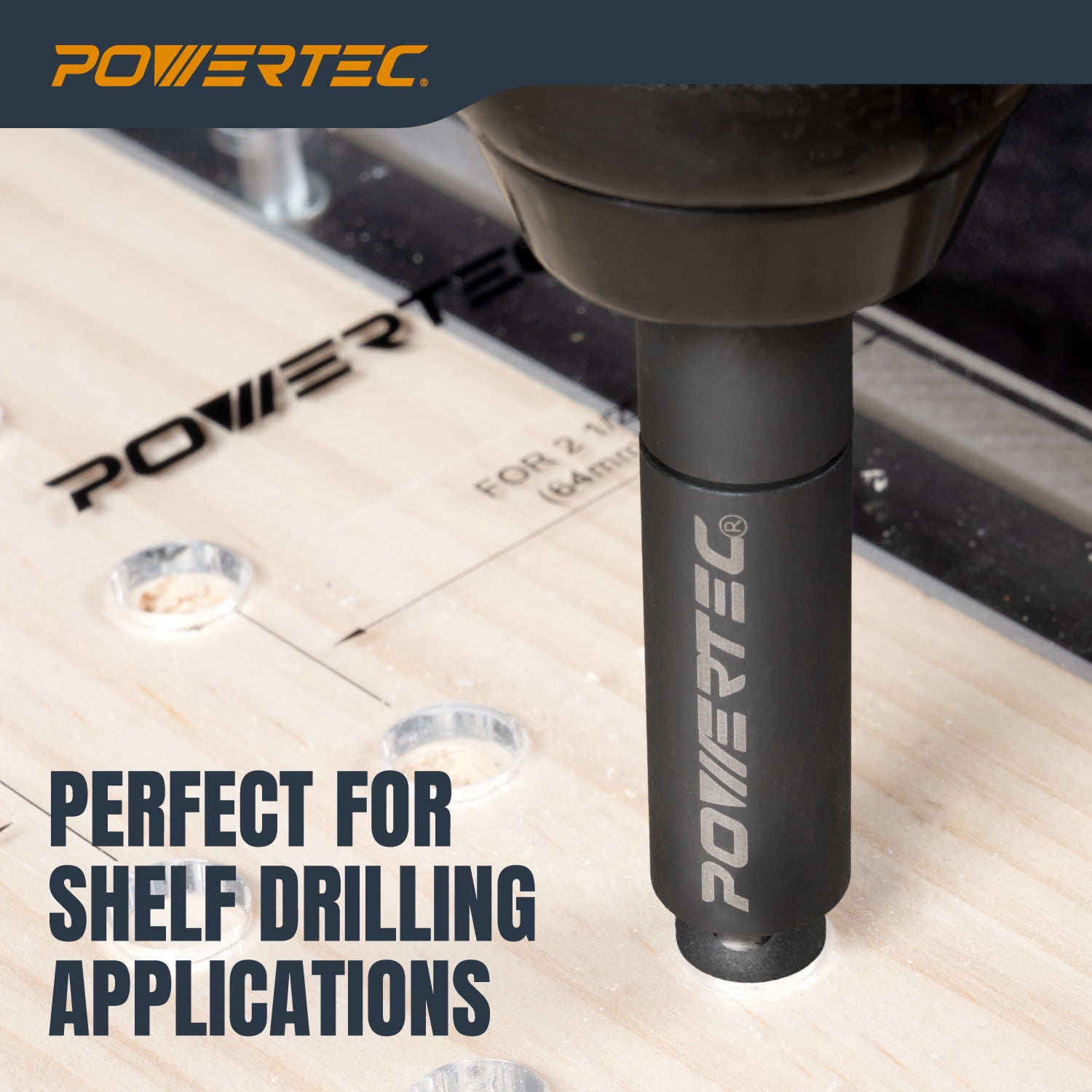 POWERTEC Shelf Pin Jig with 1/4" Self Pin Bit, Self Centering Drill Bit for 3/8' Holes (71653)