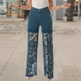 thumbnail image 3 of adviicd Women High Waisted Jeans Straight Leg Denim Pants Causal Patchwork Jean Denim Pant with Lace Trouser with Pockets Fashion Clothes (Blue, S), 3 of 9