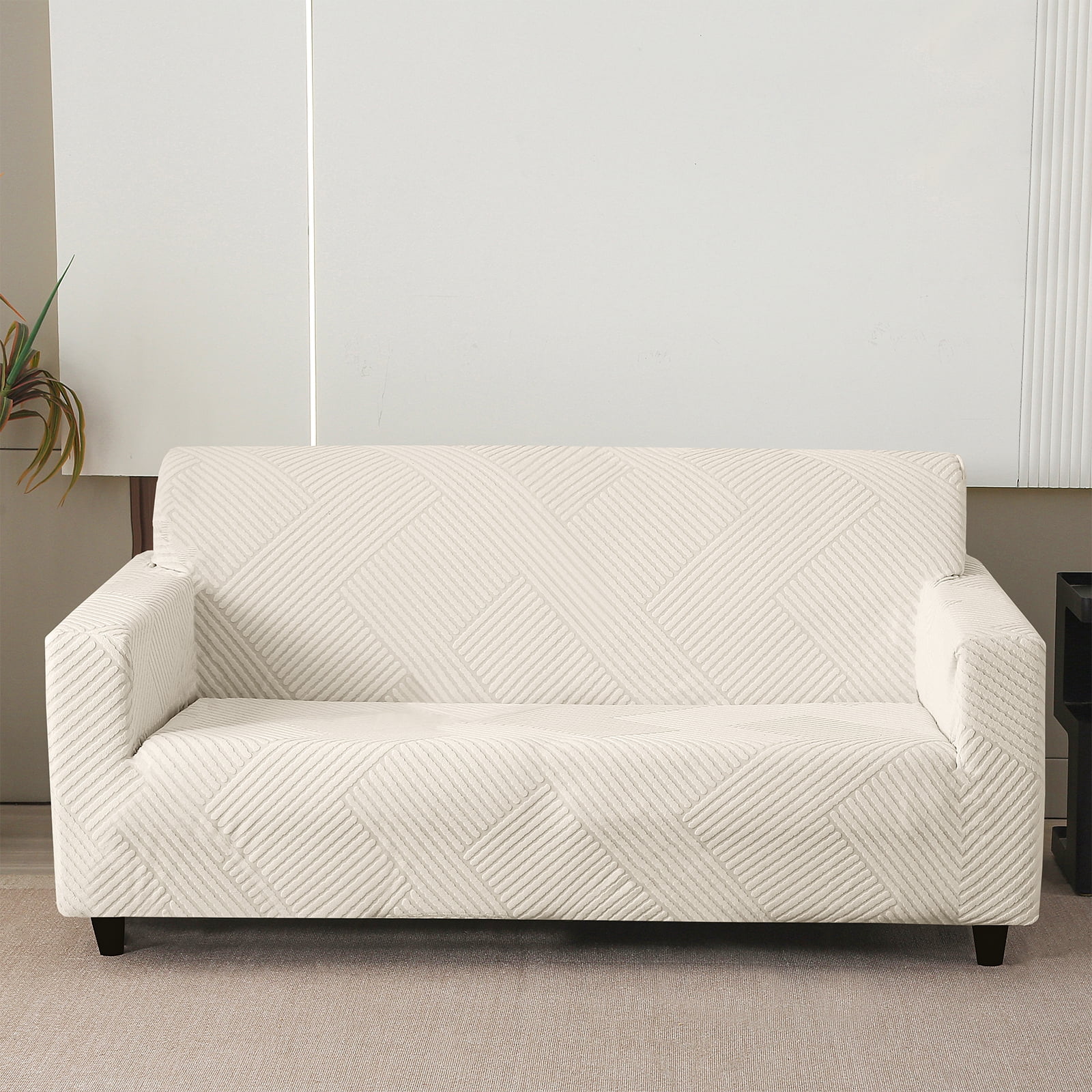MeyJey Waterproof Sofa Cover, Slipcover for Loveseat Sofa, Stretch Furniture Protector for Kids Dogs Cats Pets, Beige White